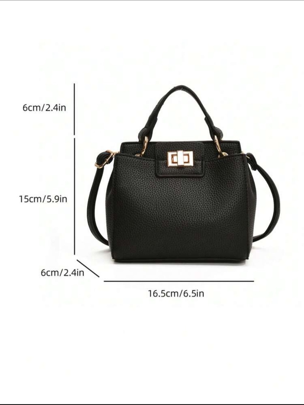 Black Pebbled Leather Top-Handle Crossbody Mini Bag - Picture 7 of 10